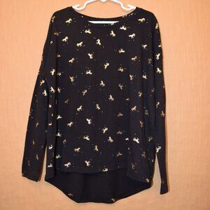 Old Navy Black & Gold Unicorn Print Relaxed Long Sleeve Tee | Size M